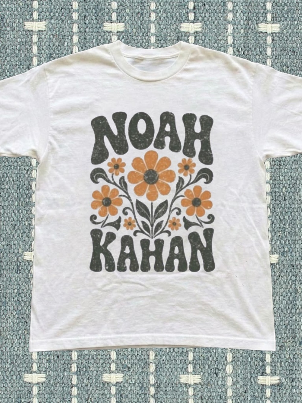 Gildan White Tee with Orange & Black Floral 'Noah Kahan' Graphic